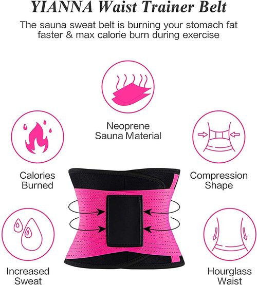 YIANNA Women Waist Trainer Belt - Slimming Sauna Waist Trimmer Belly Band Sweat Sports Girdle Belt Weight loss, YA8003-Rose-M