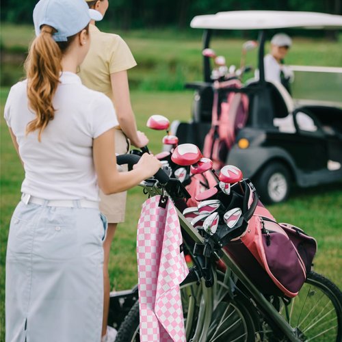 Hillsuren 3 Pcs Pink Golf Towel and Brush Set 2 Pcs Pink and White Checkered Towels with Clip 1 PC Club Brush Microfiber Towels for Golf Bags Accessories Kit