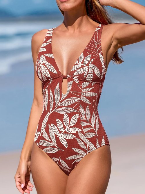 CUPSHE One Piece Swimsuit - Deep V Neck Keyhole Cutout Design | Textured Bathing Suit