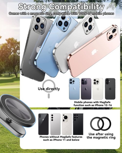ALAFLY Magnetic Golf Cart Phone Holder Compatible with MagSafe, Fits EZGO/Club Car/Yamaha Golf Cart Accessories, for iPhone 16 15 14 13 12 Pro Max Plus Mini