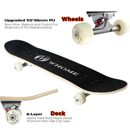 WHOME Skateboards for Adults/Kids Teens/Girl Beginner/Boy - 31"x8" Pro Standard Skateboard Complete 8-ply Alpine Maple Deck ABEC-9 Bearings with T-Tool