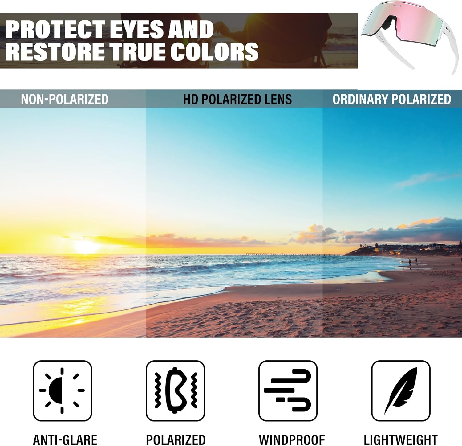 Sports Polarized Sunglasses - UV400 Protection for Men & Women | Windproof Goggles for Cycling, Driving & Golf