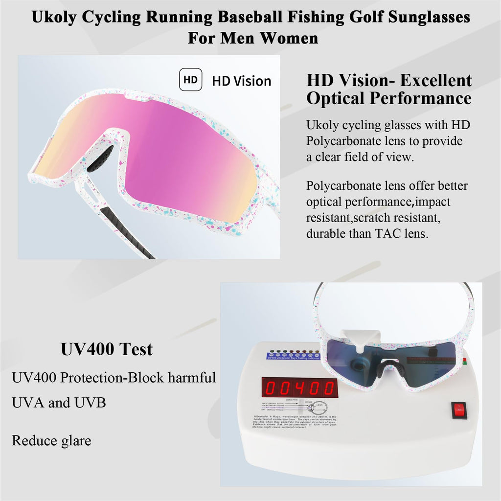Ukoly Cycling Glasses Running Baseball Fishing Golf Sunglasses For Men Women,Sports Sunglasses HD Lens UV400coating 620 Pink