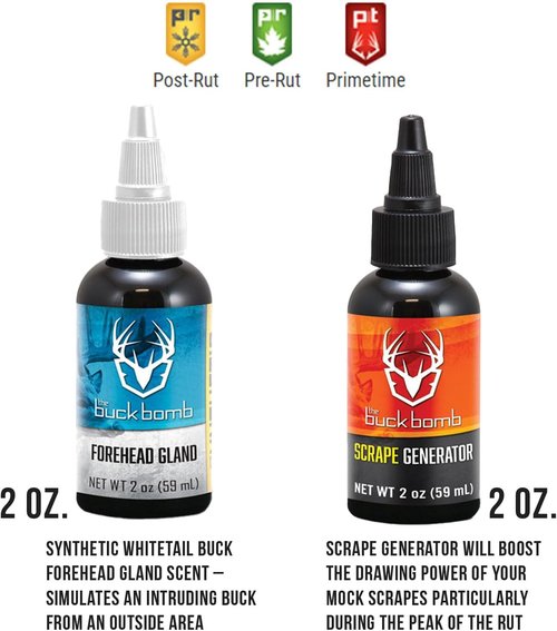 Hunters Specialties Buck Bomb Scrape Kit - Liquid Scents with 4 Spike Wicks | 2oz Synthetic & Natural Attractants