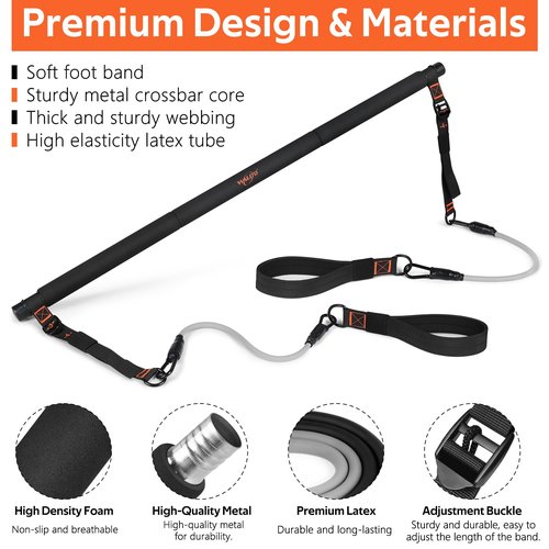 Pilates Bar Kit with Resistance Bands, 3-Section Multifunctional Yoga Pilates Bar with Metal Adjustment Buckle.Portable Pilates Equipment for Women & Men Full-Body Workouts at Home Gym