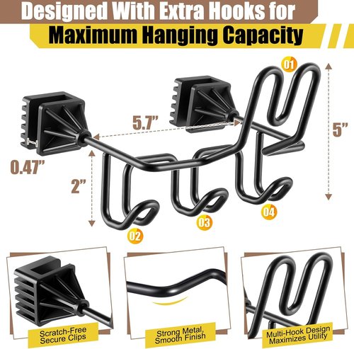 Enhon Hard Hat Holder - Truck & Car Organizer with 3 Hooks for Safety Helmet & Tools | Black