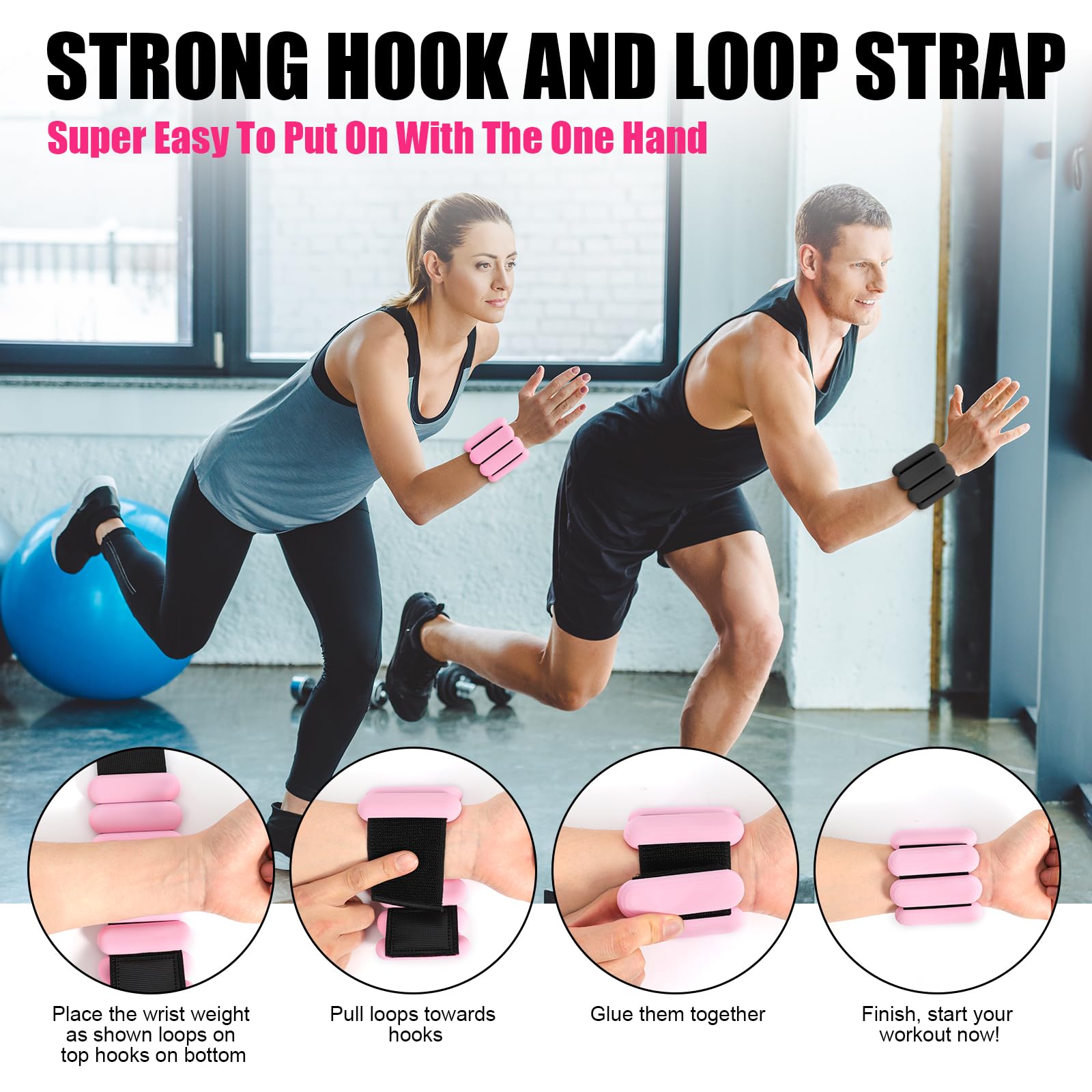 Wrist & Ankle Weights for Women, Wearable Strong Arm & Leg Weights Set of 2(1Lbs Each), Adjustable Ankle Weights for Walking, Yoga, Dance, Barre,Gym,Exercise,Pilates,Walking Running (Light Pink)