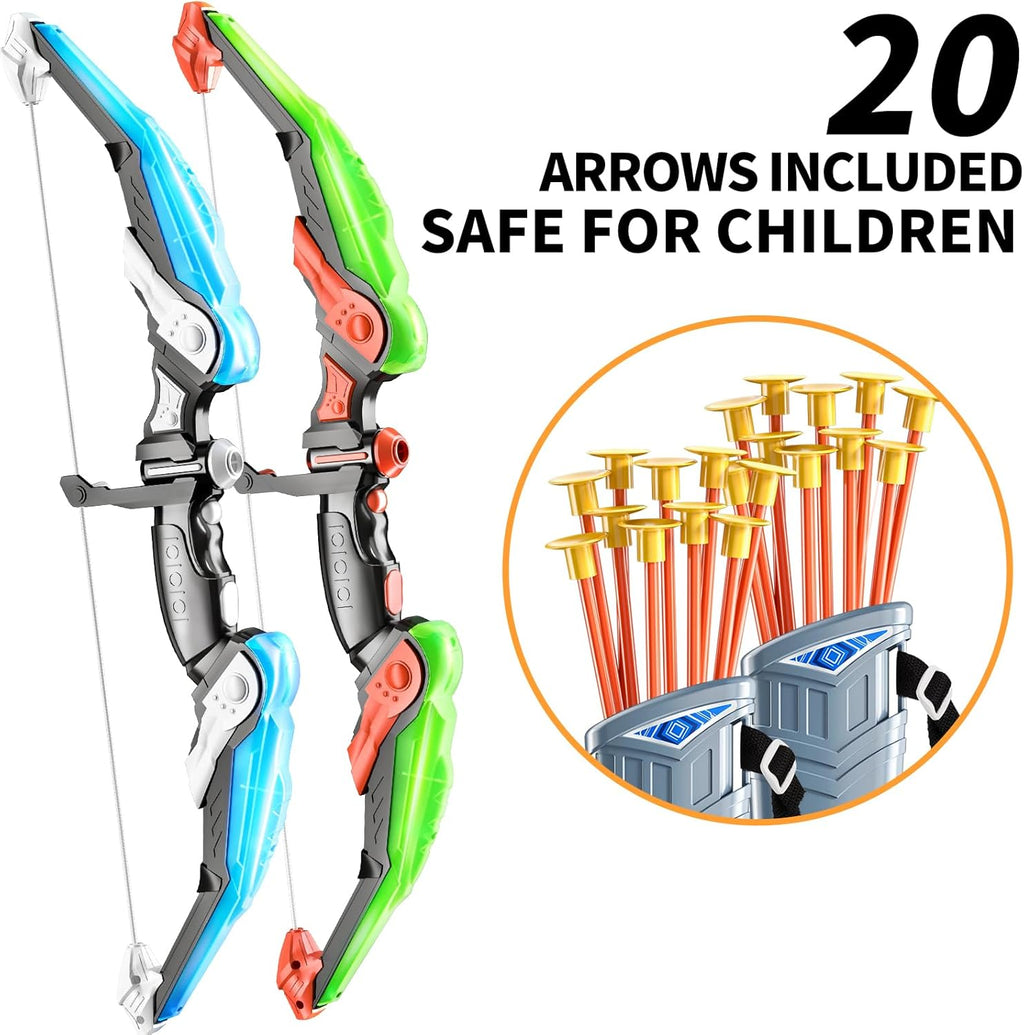 Skiennix Bow and Arrow Set - LED Light-Up Archery Toy with 20 Suction Cup Arrows & Quiver | Ages 3-12