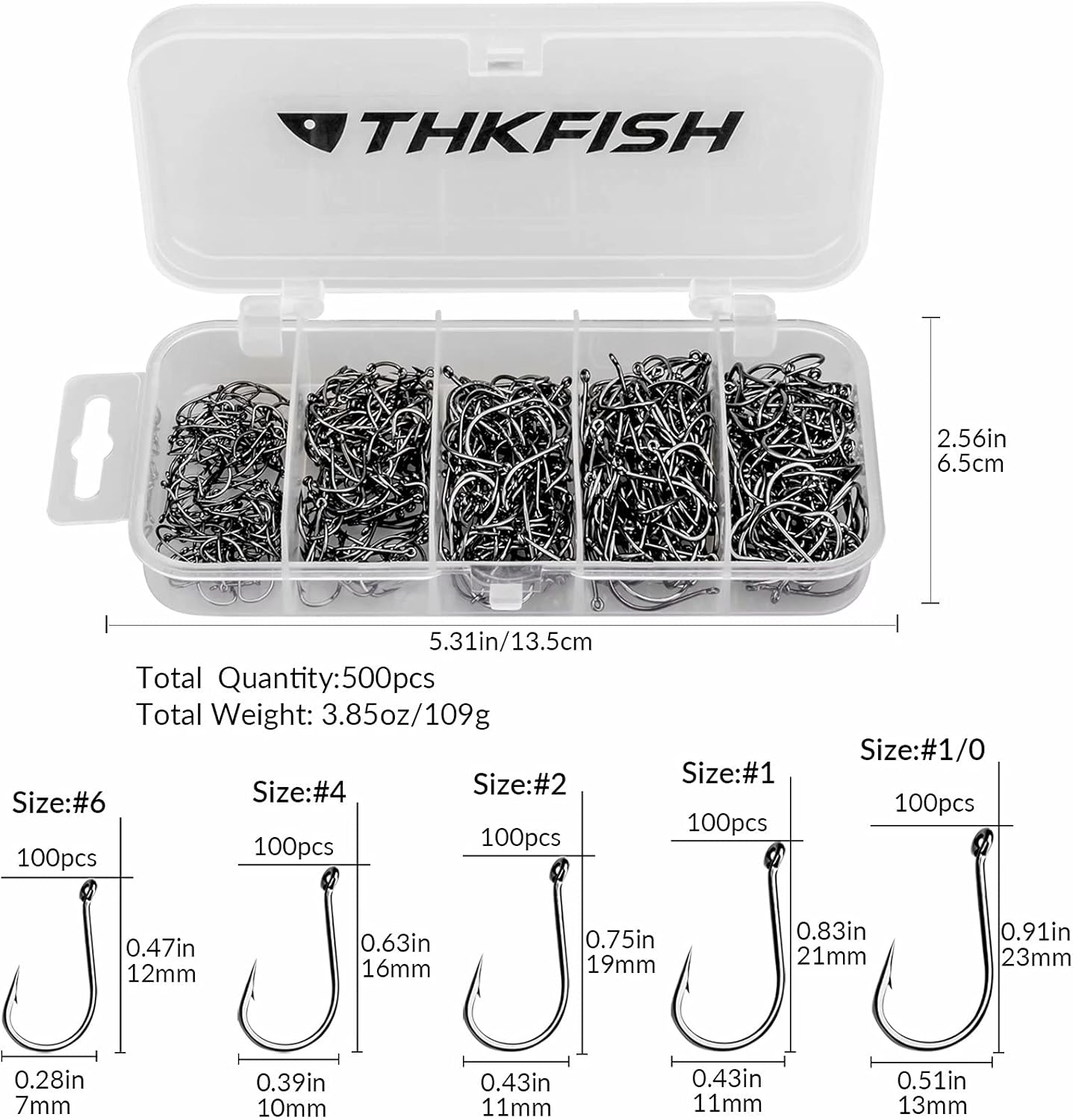 Thkfish Fishing Hooks - Drop Shot & Wacky Worm - Offset Circle Hooks in Sizes #1 to 2/0 - 50/100 Pcs Box