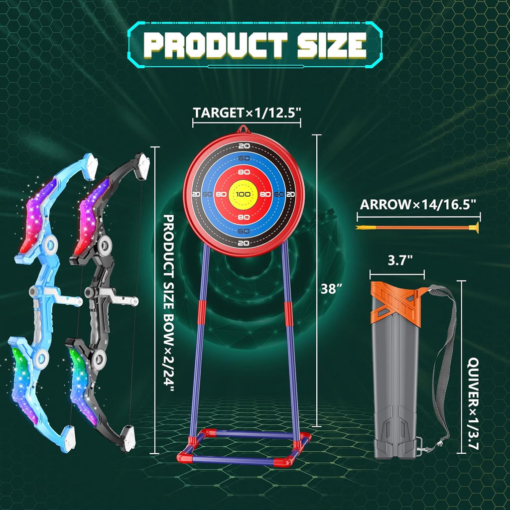 Skiennix Kids Bow and Arrow Set - Light-Up Archery Toys for Ages 3-12 | Indoor & Outdoor Fun