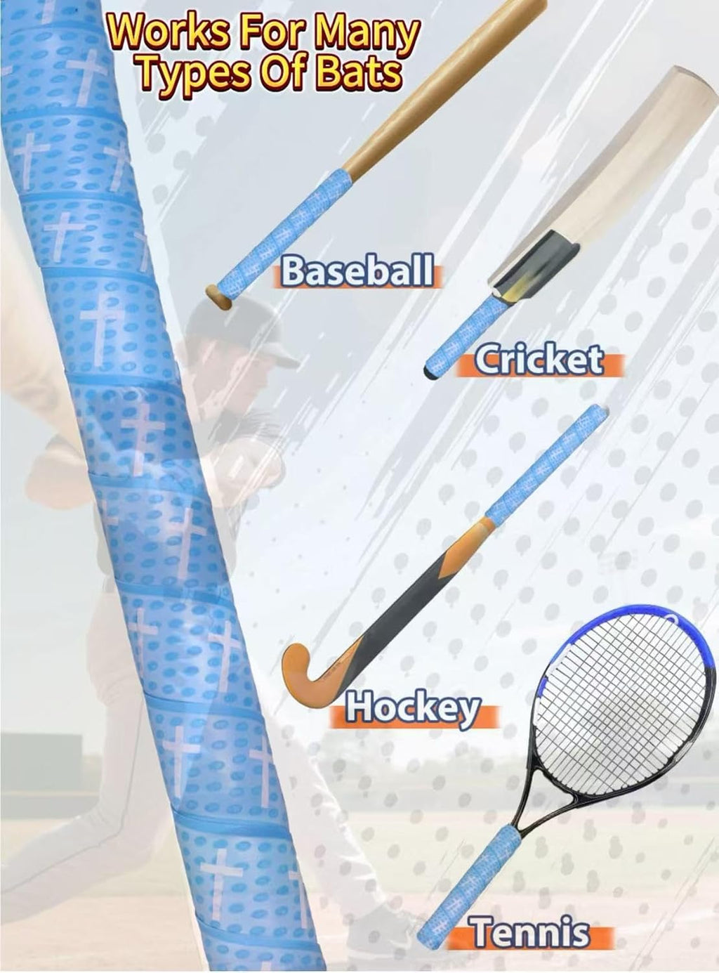 Skiennix Cross Baseball Bat Grip Tapes - Non-Slip Softball Grip | 1.5mm Precut & Full Size Options
