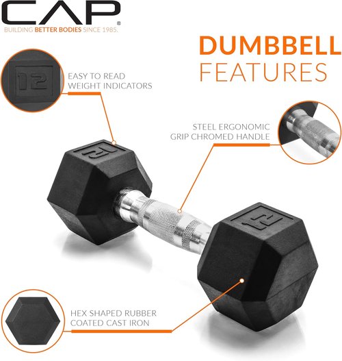 CAP Barbell Coated Hex Dumbbell Weights - Versatile Options from 10 to 120 lbs | Durable Design