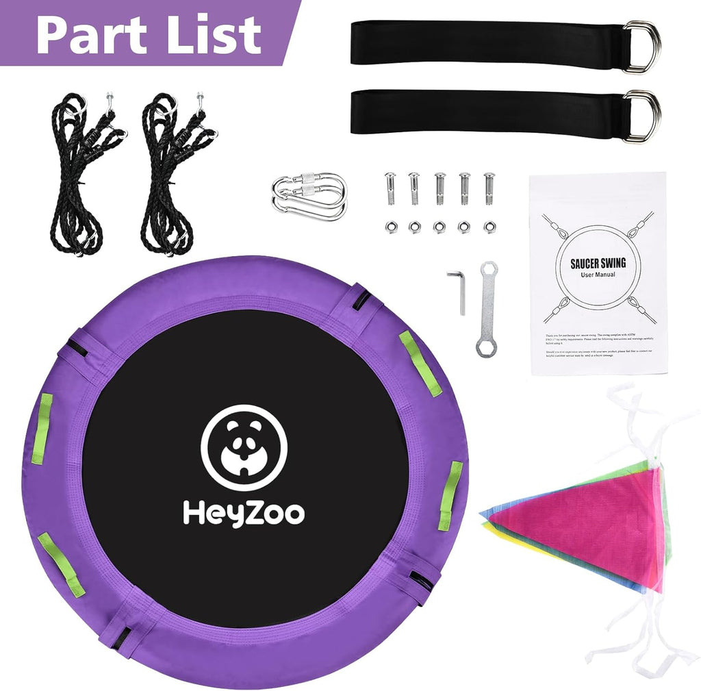 Skiennix 48-Inch Tree Swing - Large Saucer Flying Swing for Family Fun | 900lbs Capacity, Adjustable Straps, Purple