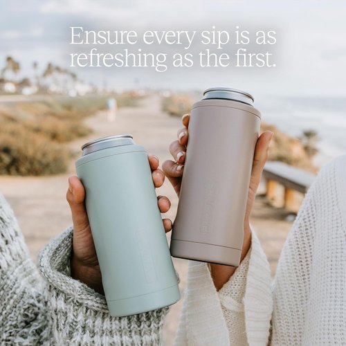 BrüMate Hopsulator Slim Can Cooler - Insulated Stainless Steel Holder for 12oz Slim Cans | Aqua