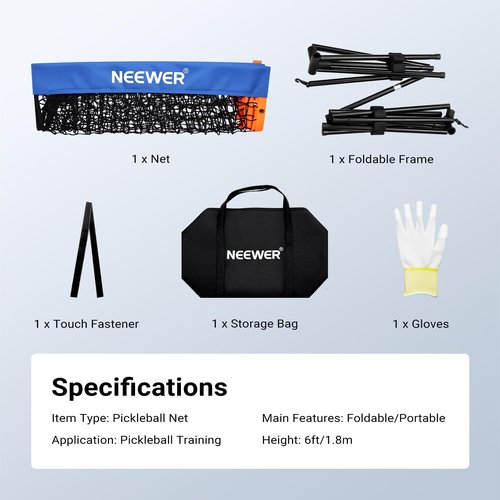 NEEWER 6ft Pickleball Net, Small Portable Foldable Driveway Equipment Accessories for Indoor Outdoor Pickle Ball Training & Practice, No Tools Required, PB01N