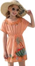Haloumoning Girls Swim Cover-Up - Summer Printed Short Sleeve Bathing Suit | Sizes 5-14Y