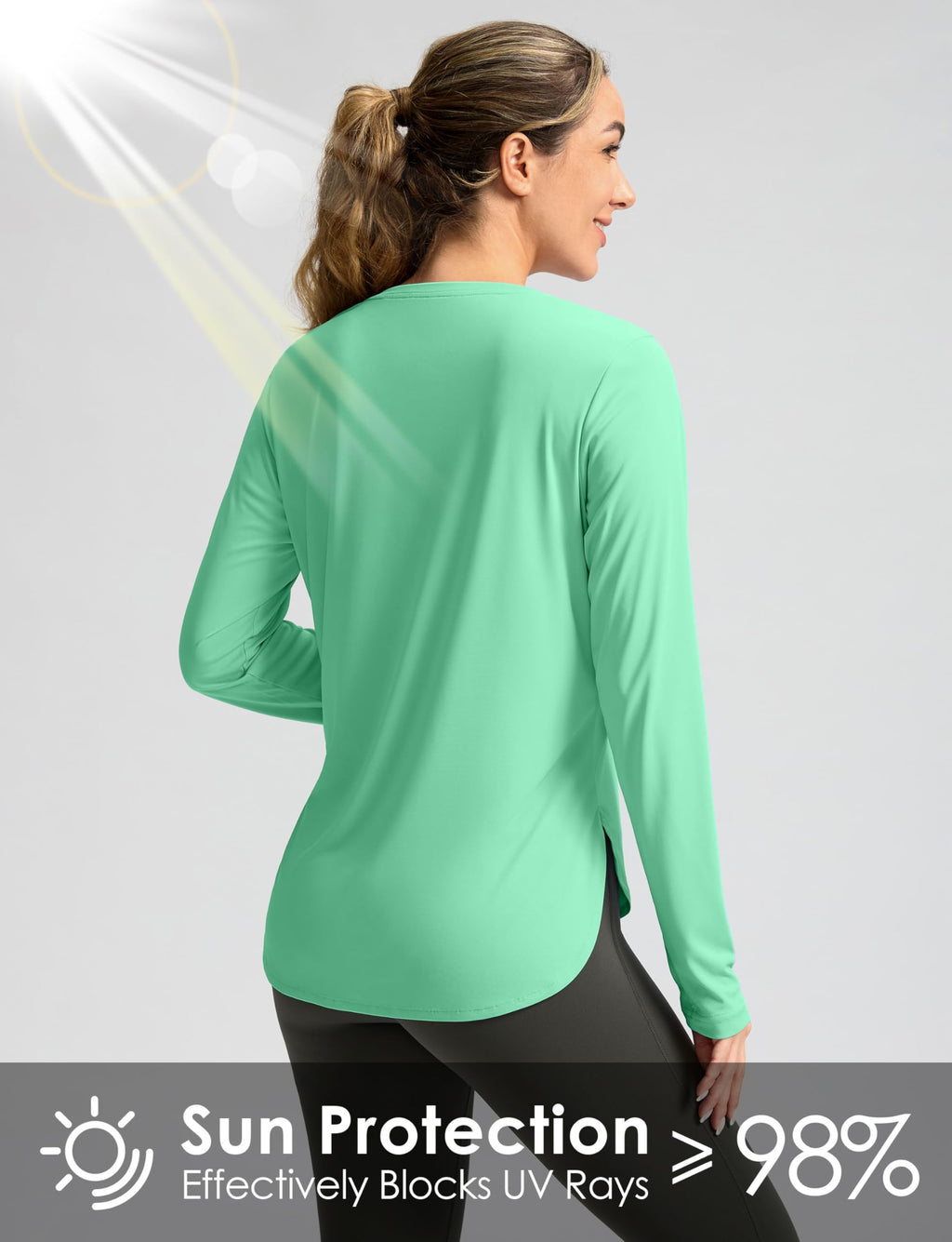 Women's Sun Shirts UPF 50+ Long Sleeve UV Protection Shirt Lightweight Quick Dry Workout Hiking Tops for Women(Green,S)