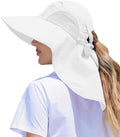 White One Size Sun Hat with Ponytail Hole and Neck Flap - UPF50+ Outdoor Fishing & Hiking