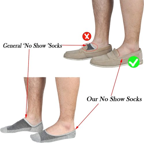 Jormatt Genuine Men's No Show Socks - Low Cut Cotton with Non-Slip Grips for Comfort & Style