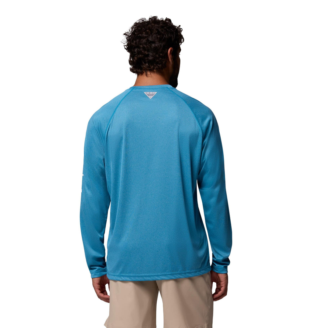 Columbia Men's PFG Terminal Tackle Long Sleeve Fishing Shirt, Blue Echo Heather/White Logo, 2X