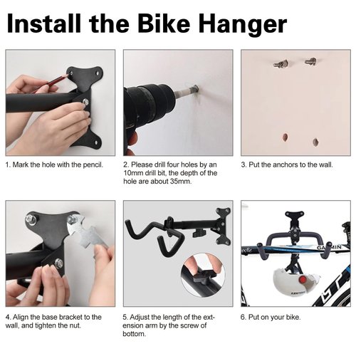 Cyfie Bike Wall Mount Hanger, Bicycle Garage Storage Rack Hook with a Helmet Hook to Hang the Helmet, Horizontal Indoor Bike Holder for Hanging Mountain, Road, Hybrid Bikes