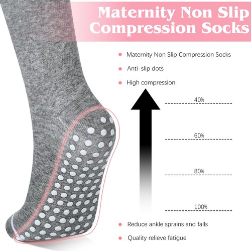 Funnysoft 6 Pair Pregnancy Compression Socks with Grip Non Slip 20-30 Mmhg Maternity Anti Skid Graduated Support Compression Stockings for Women Pregnant Nurses Yoga Supply