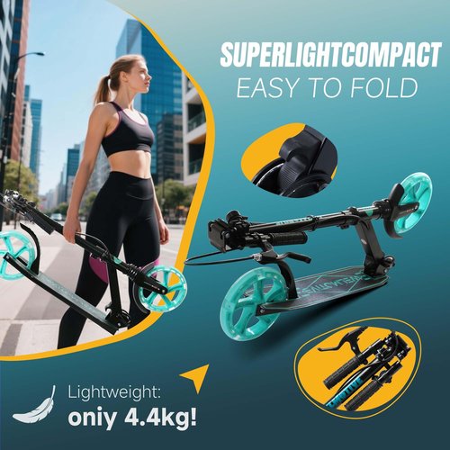 Kick Scooter for Kids Ages 8+ Teens & Adults, with Front handbrake and Rear Brake, and Adjustable Handlebars, Big Sturdy PU Flash Wheels Great Gift & Toy