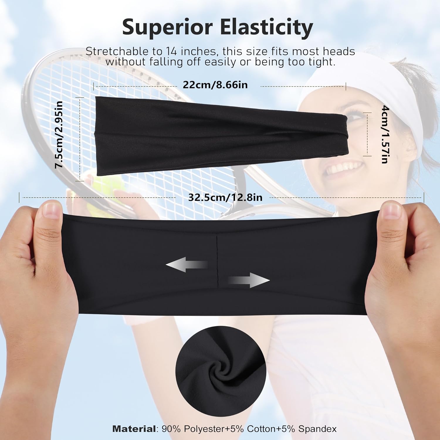 Skiennix Headbands for Women - 8 Pack Wide Elastic Non-Slip Sweatbands for Workouts & Daily Use