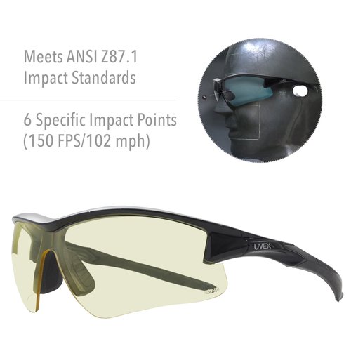 Howard Leight R-02215 Acadia Shooter's Safety Eyewear, Amber Lens, Black Frame, Uvex Treme Plus Anti-Fog Coating