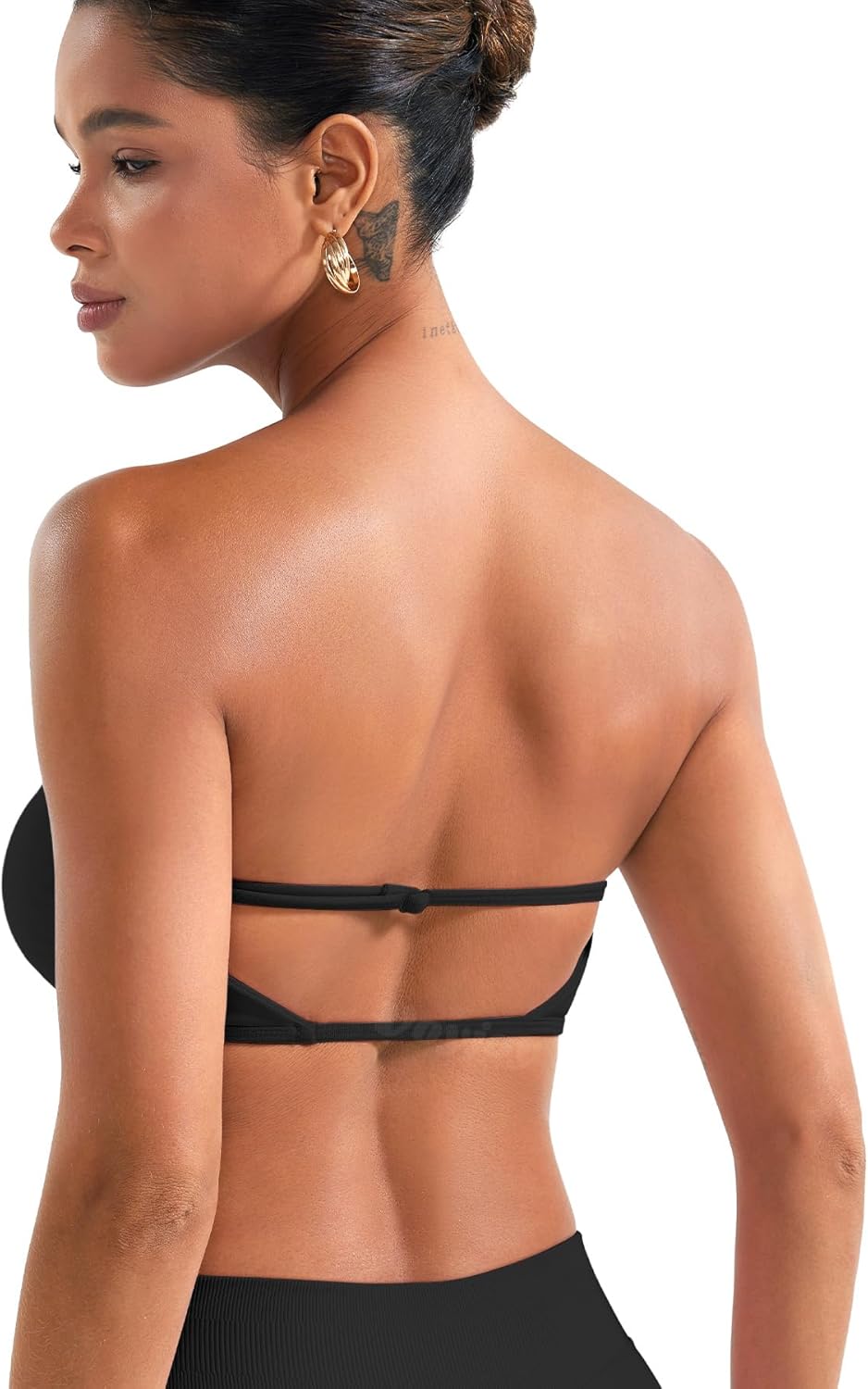 VOYJOY Backless Bandeau Bra - Adjustable Strapless Workout Top in Classic Black