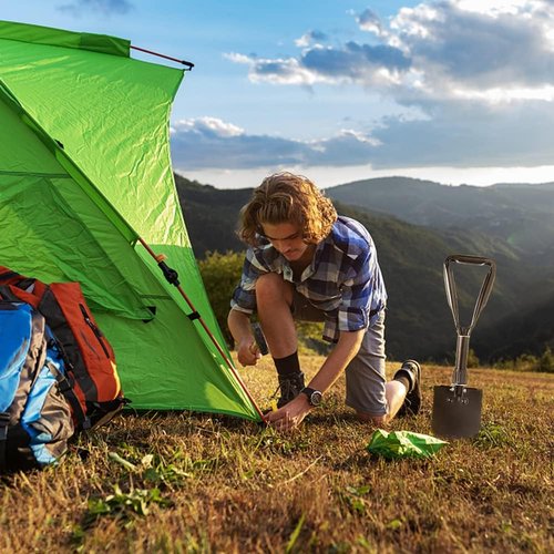 PLACHIDAY Camping Shovel Set, 3-in-1 Ultra-Light Aluminum Mini Shovel & 18.5'' Folding High Carbon Steel Shovel Ideal for Gardening, Hiking, Camping, Backpacking, Survival, and Emergency scenarios