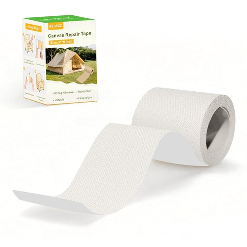 Besezx Canvas Repair Tape - Waterproof Self-Adhesive Fabric Patch for Outdoor Gear | 3" x 79" Off White