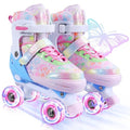 Kids Roller Skates, 4 Size Adjustable Quad Skates with All Light Up Wheels, 10C to 8 Rollerskates for Toddlers, Beginners, Boys, Girls, Outdoor, Indoor, Pink, Medium
