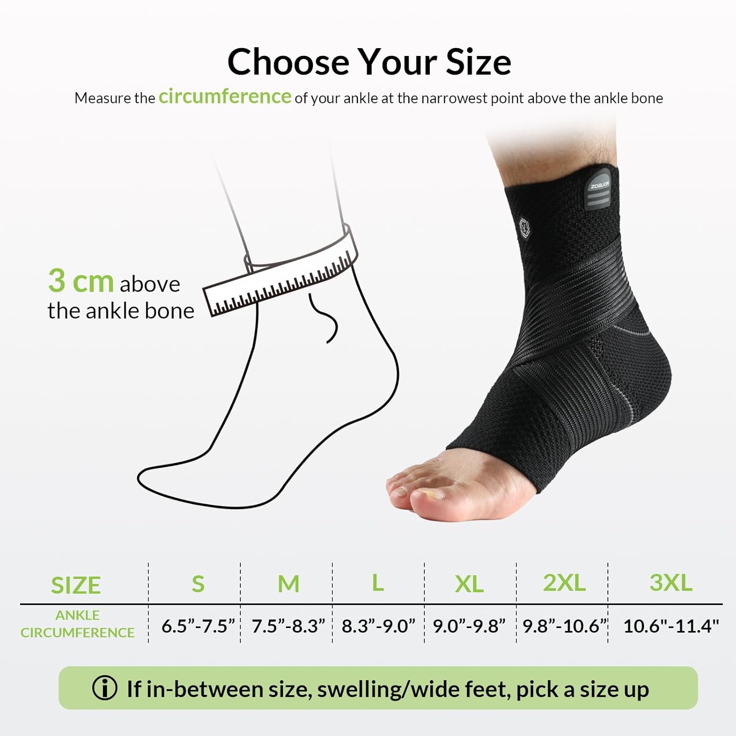 Skiennix Ankle Brace - Compression Support for Plantar Fasciitis Relief | Removable Fishnet Strap, Black 3XL