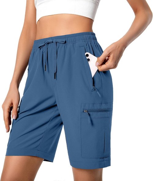 Hugut Women's Hiking Cargo Shorts - Quick Dry, Lightweight, Water-Resistant with Zipper Pockets | Ideal for Camping & Travel