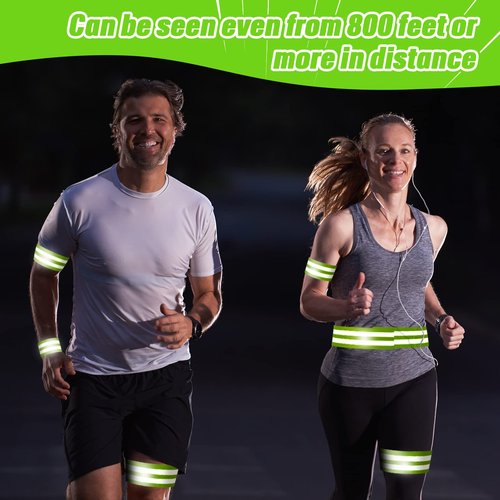 Yilloog 100 Pcs Reflective Arm Bands for Night Walking Reflector Bands Wrist Arm Ankle Leg High Visibility Reflective Gear Safety Reflector Tape Straps for Cycling and Running(Green)