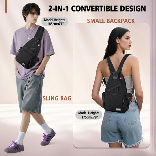 Geestock Crossbody Sling Bag - Lightweight Convertible Backpack with Headphone Hole | Fits 10.9" Tablet, Black