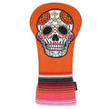 SHABIER Orange Golf Driver Headcover with Orange Flowers Embroidery Sugar Skull Design for Golf Driver Club