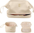 Skiennix Personalized Bridesmaid Proposal Makeup Bag - Double Layer PU Leather with Brush Organizer | Large Capacity Travel Toiletry Bag