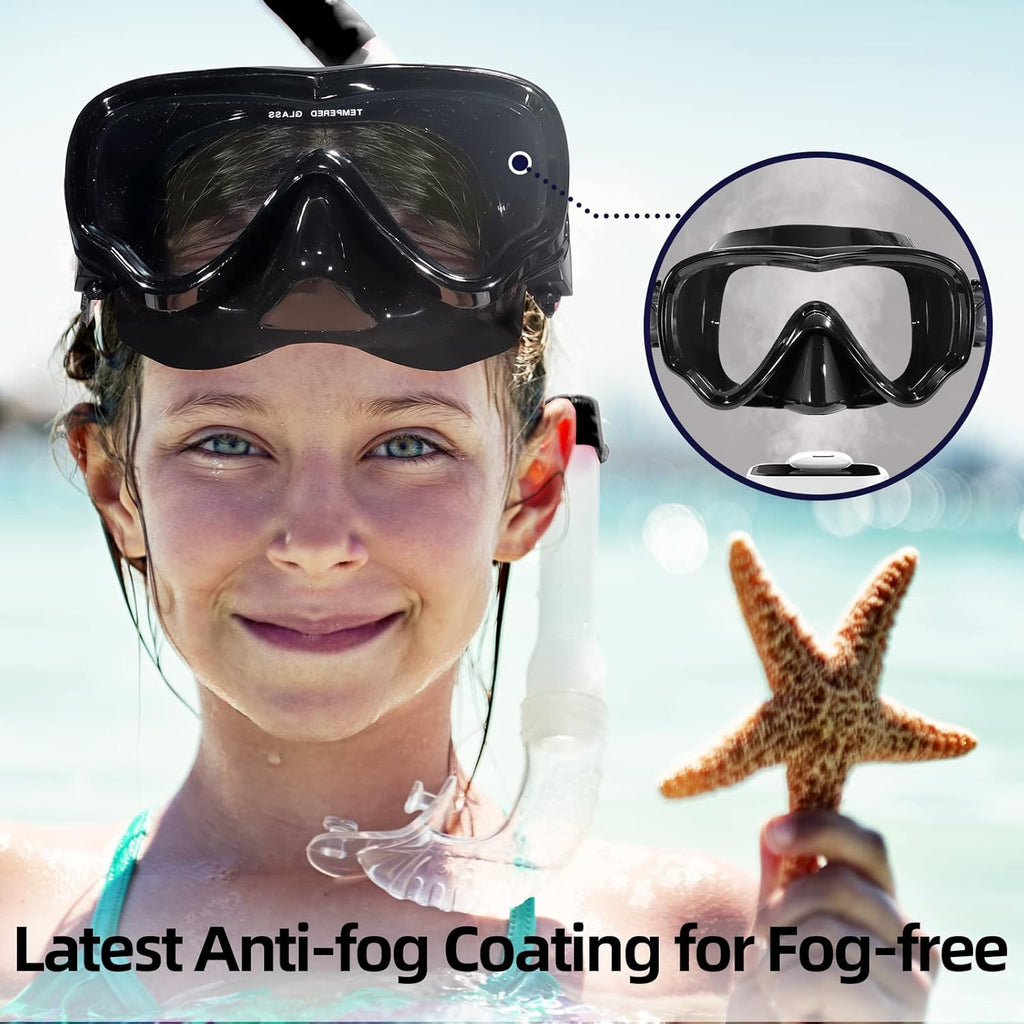 Seago Kids Swim Goggles - Anti-Fog Snorkel Diving Mask for Youth (Ages 5-15) | 180° Clear View