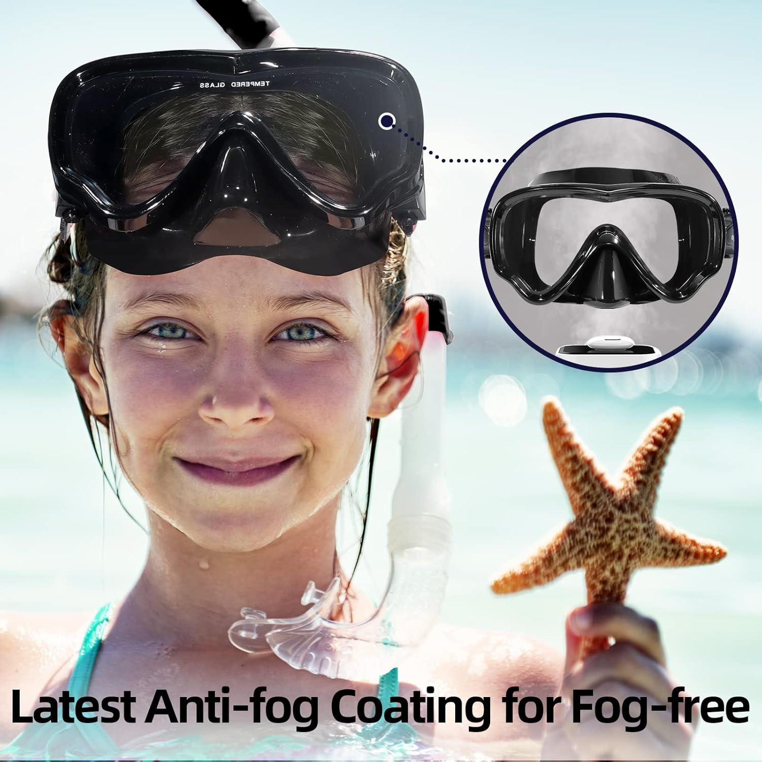 Seago Kids Swim Goggles - Anti-Fog Snorkel Diving Mask for Youth (Ages 5-15) | 180° Clear View