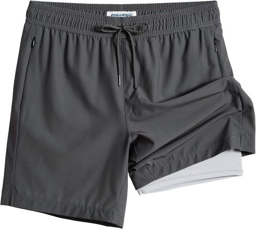 Maamgic Men's Swim Trunks - 2 in 1 Board Shorts with 7-Inch Inseam | Quick-Dry Swimwear
