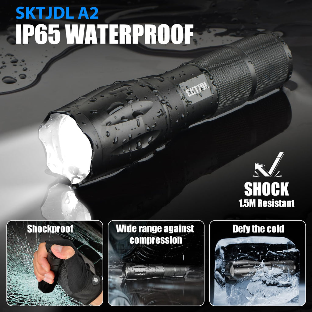 SKTJDL Tactical Flashlight with Holster Super Bright 1200LM Zoomable Law Enforcement Flashlight with Holster for Duty Belt, 5 Modes Powerful Waterproof Portable Small Led Flashlight for Camping,Hiking