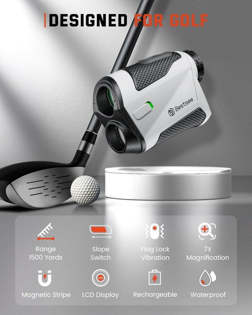 Bestsee Range Finder Golf -1500 Yards Laser Range Finder with Slope, High-Precision Flag Pole Locking Vibration, 7X Magnification, Rechargeable Range Finders with Magnet Stripe for Golfing