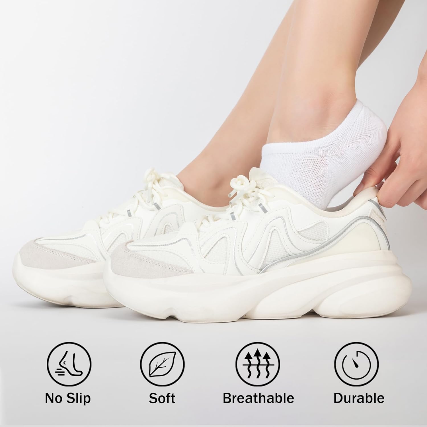 Time May Tell No-Show Socks - 8 Pairs Women's Non-Slip Low Cut Ankle Invisible Running Socks