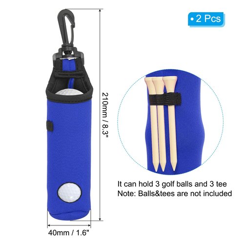 PATIKIL Golf Ball Carry Bag, 2Pack Golf Tee Holder Pouch Portable Neoprene Golf Ball Holder with Clip for Men and Women Storage Gifts, Blue