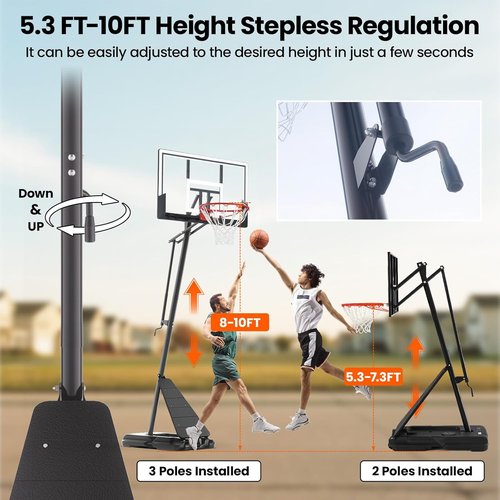 BACKYARD BLITZ Basketball Hoop - Portable Adjustable Goal System with 44", 48", & 54" Backboards | 10FT Height
