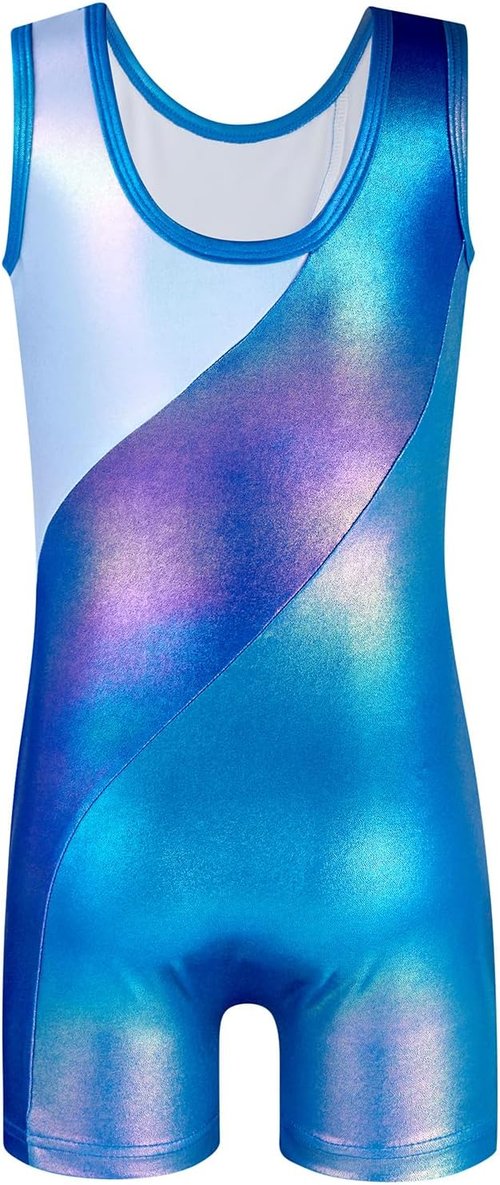 HOZIY Girls' Gymnastics Leotards - Sparkly Snowflake Biketard in Blue, Purple & Hot Pink