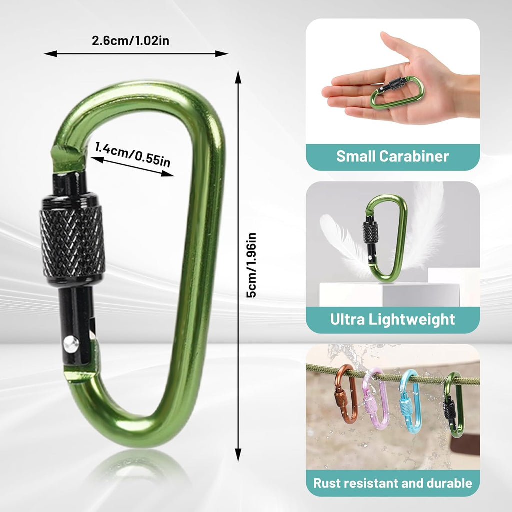Skiennix Multi-Pack Aluminum Carabiner Clips - Ultra-Light Spring & Locking for Hiking, Outdoor Use