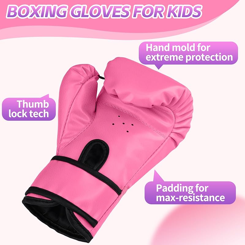 Pink Kids Boxing Gloves for 3-8 Years - Youth Boxing Training Sparring Gloves